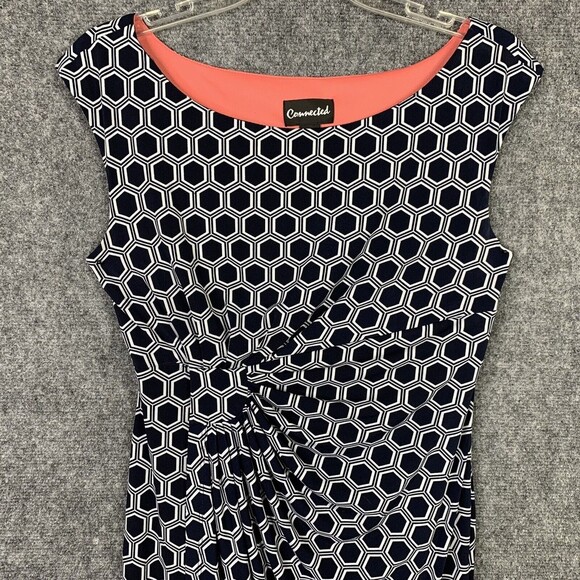 Connected Sleeveless Draped Faux Wrap Dress Women 8 Geometric Pattern B&W - Picture 5 of 12